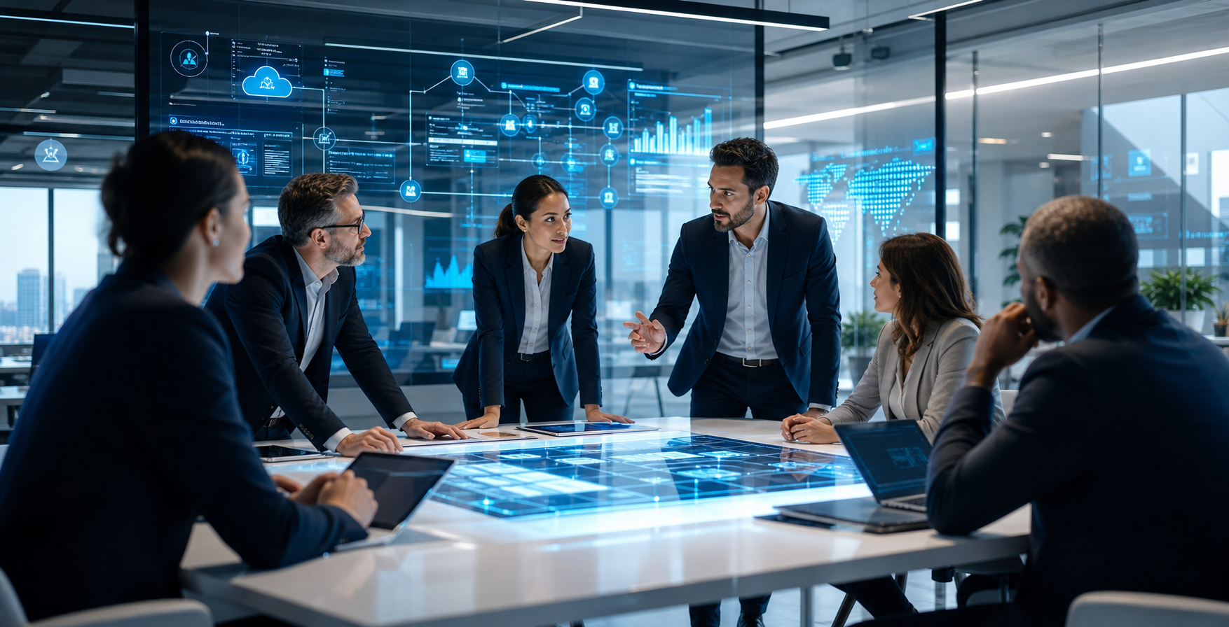 Centro de operaciones empresariales con interfaces de IA y automatización